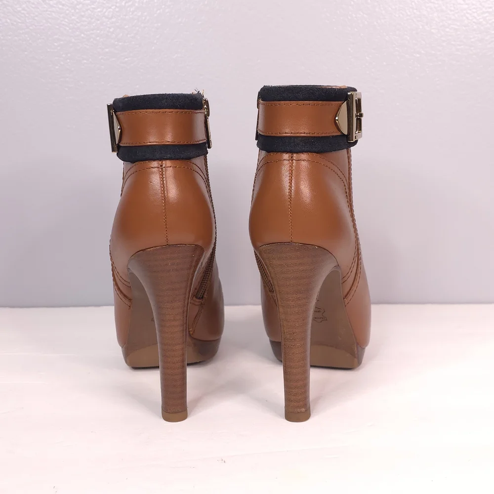 Tory Burch Cognac/Navy Belinda Ankle Bootie - Picture 10 of 12